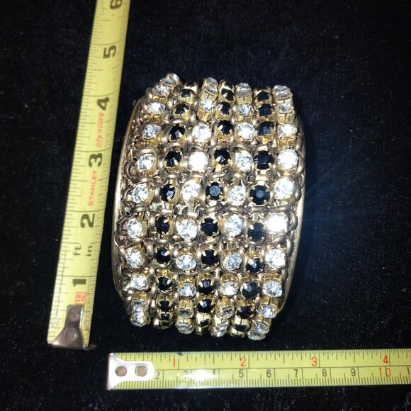Iris Apfel & Bajalia Black & Clear Rhinestone Gold Toned Cuff Bracelet - Picture 2 of 14